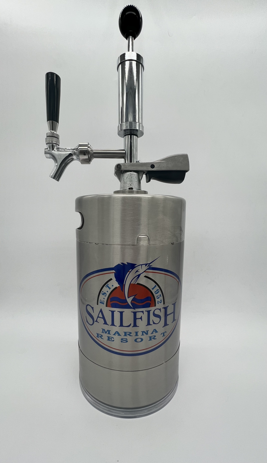 5L Custom logo Pump Keg with NON-adjustable flow tap dispenser; NO keg opener