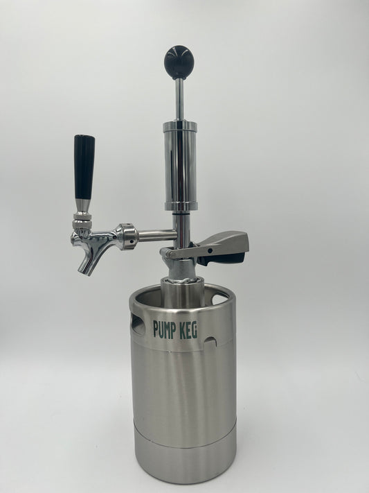 2 Liter Pump Keg with NON-adjustable flow tap dispenser. No keg opener.